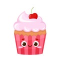 Cute cartoon cupcake with funny face