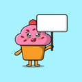 Cute cartoon Cupcake holding blank board in