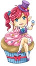 Cute cartoon cupcake nymph, the goddess of dessert, create by vector