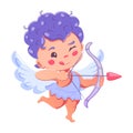 Cute cartoon cupid. Cupid with bow and an arrow in shape of heart. Little angel with wings Royalty Free Stock Photo