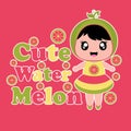 Cute cartoon with cute watermelon girl on pink background vector cartoon Royalty Free Stock Photo