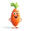 Cute cartoon 3d character carrot with eyes on white background