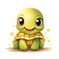 Cute cartoon 3d character turtle on white background