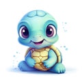 Cute cartoon 3d character turtle on white background