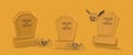 Cute cartoon 3d Halloween tombstone with bat and spider. Halloween concept. Vector illustration