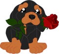 Cute cartoon dachshund with flower Royalty Free Stock Photo