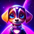 Cute cartoon dachshund puppy in space. Vector illustration. Generative AI Royalty Free Stock Photo