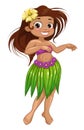 Cute cartoon dancing Hawaiian girl