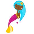 Cute cartoon dark skin mermaid