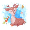 Cute cartoon deer, autumn and leaves. Royalty Free Stock Photo