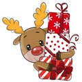 Cute cartoon Deer with gifts