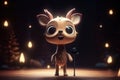 Cute Cartoon Deer With Very Big Eyes Singing Stage A Grand Stage With A Spotlight Shining A Solo Character. Generative AI