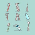 Cute cartoon dental tool set Royalty Free Stock Photo