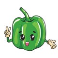 Cute cartoon design of a happy green bell pepper, vegetables for kids