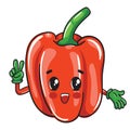 Cute cartoon design of a happy red bell pepper, vegetables for kids