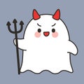 Cute Cartoon Devil Ghost with Horns and Trident Halloween Royalty Free Stock Photo