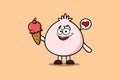 Cute Cartoon Dim sum character holding ice cream Royalty Free Stock Photo