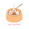 Cute cartoon Dim sum with smiling faces