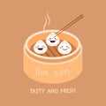 Cute cartoon Dim sum with smiling faces Royalty Free Stock Photo