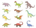 Set of colorful isolated dinosaurs. Vector illustration for kids.
