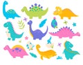 Cute cartoon dinosaur collection. Dino characters comic flat style vector illustration