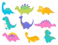 Cute cartoon dinosaur collection. Dino characters comic flat style vector illustration Royalty Free Stock Photo