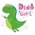 Cute cartoon dinosaur. Dino girl.