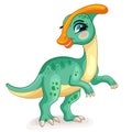 Cute cartoon dinosaur green parasaurolophus vector illustration Royalty Free Stock Photo