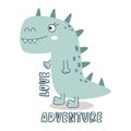 Cute Cartoon dinosaur. Love adventure. Stock Vector illustration.