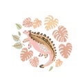 Cute cartoon dinosaur poster in scandinavian style