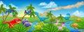 Cute Cartoon Dinosaur Scene Landscape Royalty Free Stock Photo