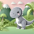 Cute cartoon dinosaur in a tropical jungle environment Royalty Free Stock Photo