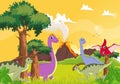 Cute cartoon dinosaur with volcano background Royalty Free Stock Photo