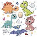 Cute Cartoon dinosaurs isolated on a white background Royalty Free Stock Photo