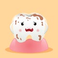 Cute cartoon dirty tooth character can not be cleaning itself oral dental hygiene