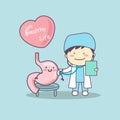 Cute cartoon doctor check stomach