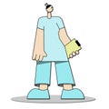 cute cartoon doctor with a folder that clever doctor. Funny character design. A nurse holding a medical card