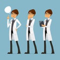 Cute cartoon doctor with glasses, in various poses Royalty Free Stock Photo