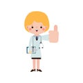 Cute cartoon doctor smiling giving thumbs up character flat style National Doctors\' Day vector illustration Royalty Free Stock Photo