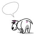 Cute cartoon dog. Angry white Bull Terrier with blank speech bubble.