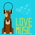 Cute cartoon dog enjoys music in headphones. Simple graphical il