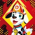 Cute cartoon dog in firefighter uniform. Vector illustration in flat style. AI generated