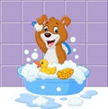 Cute cartoon dog having bath Royalty Free Stock Photo