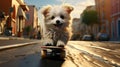 Cute Cartoon Dog on a Skateboard. Generative AI.