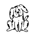 Cute cartoon dog vector icon. Spotted black and white puppy looks surprised and smiles. Cute fluffy pet is sitting Royalty Free Stock Photo