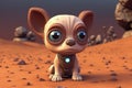 Cute Cartoon Dog With Very Big Eyes And A Pitying Look The Background Of Martian Earth. Generative AI Royalty Free Stock Photo