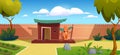 Cute cartoon doghouse on backyard vector design