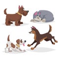 Cute cartoon dogs set. Domestic farm animals collection. Sleeping, paying, running dogs. Royalty Free Stock Photo