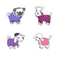 Cute cartoon dogs in winter clothes. Royalty Free Stock Photo