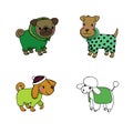 Cute cartoon dogs in winter clothes. Royalty Free Stock Photo